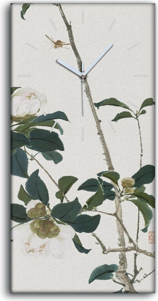 Wohnzimmer-Bild Leinwand Uhr Geräuschlos Kunstdruck 30x60 Insekten und Blumen - weiße Hände