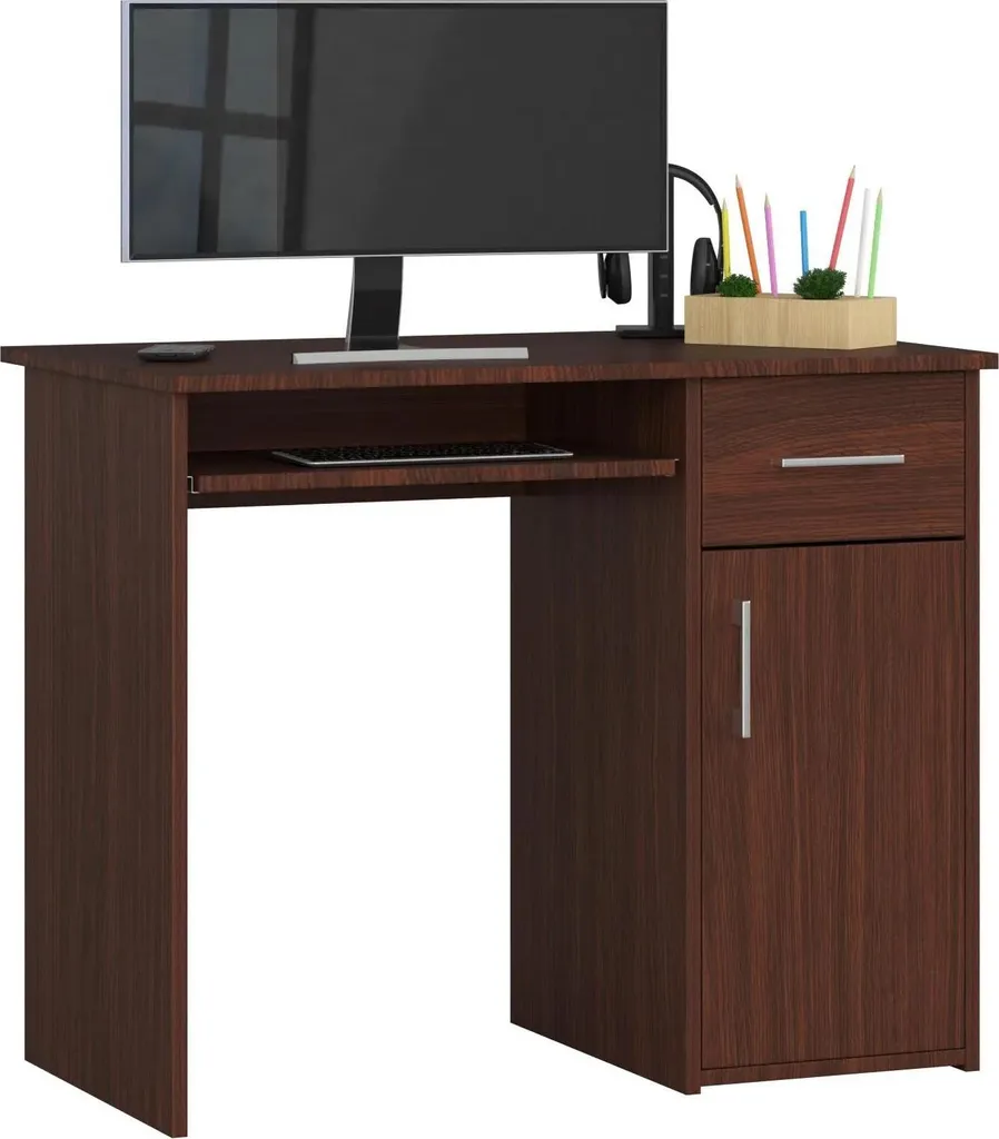 Scrivania Wenge 90 cm con Cassetto e Ripiani | Mobile Studio Marrone Scuro