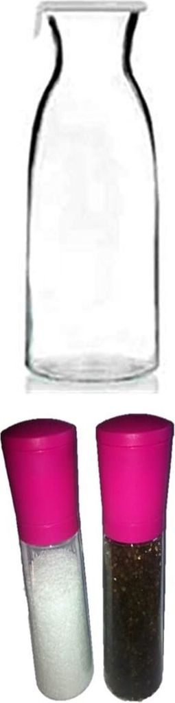 Wasserkaraffe aus Glas, 1 Liter, Glaskaraffe mit Deckel, Silikondeckel, Salz und Pfeffermühle pink