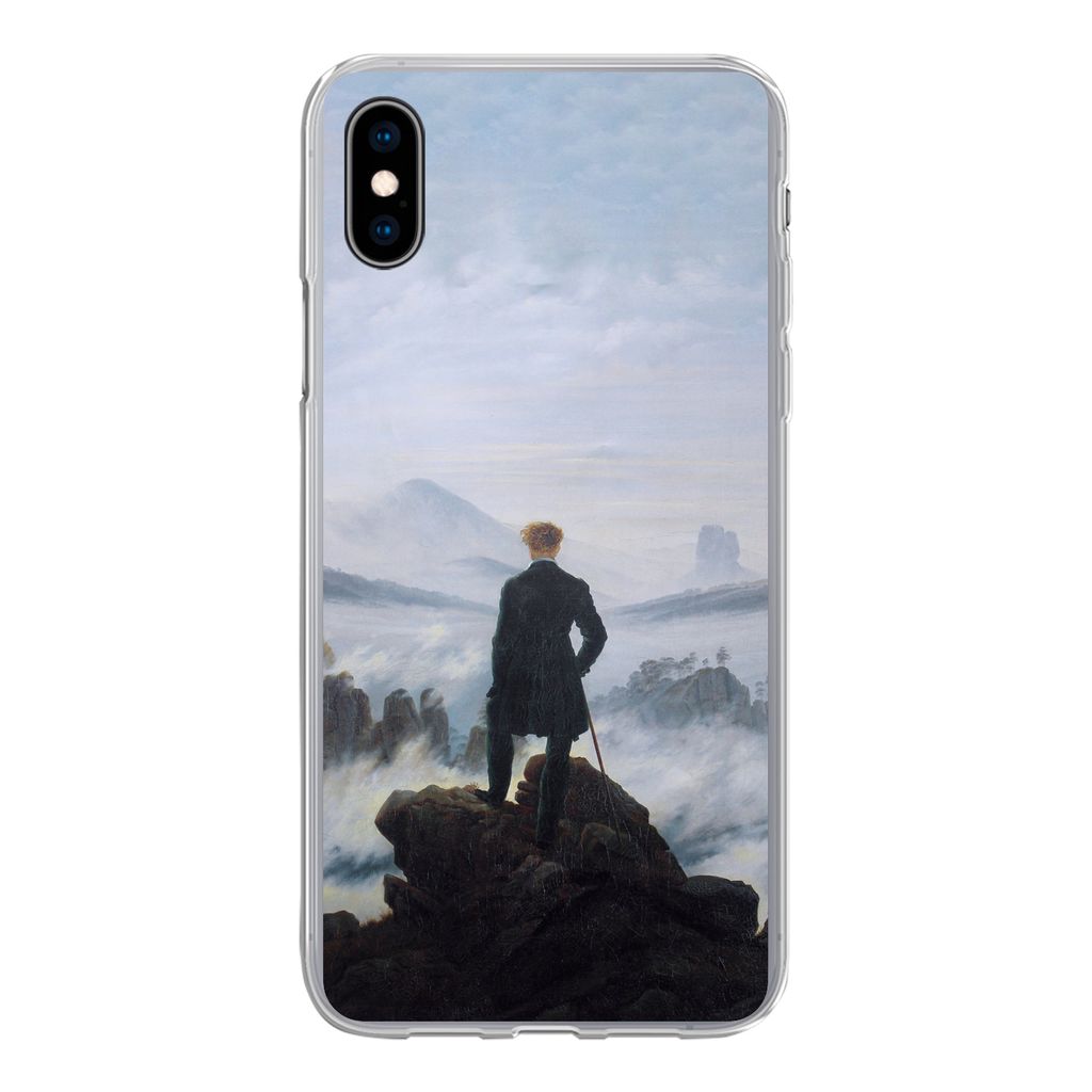 MuchoWow Handyhülle Schutzhülle Hülle für iPhone Xs Der Wanderer über dem Nebelmeer - Caspar David Friedrich - Kunstwerk Silikon Softcase Ha...