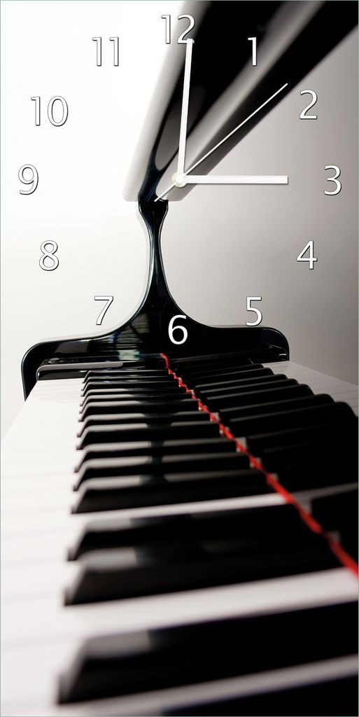 Wallario Design Wanduhr Klaviatur von rechts aus Echtglas, Größe 30 x 60 cm