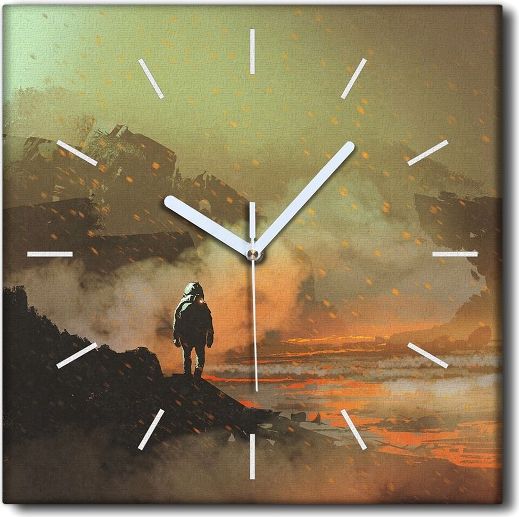 Coloray Uhr auf Leinwand 30x30 cm Wand Uhr Dekoration Wohnzimmer Segeltuch weiße Zeiger -Astronauten Planet.