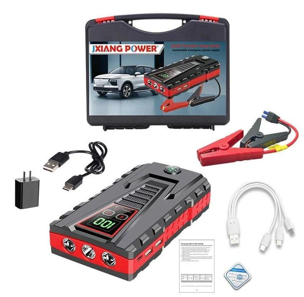 Auto Starthilfe 5000A - Tragbares Starthilfegerät 12V - Powerbank - Für Benzin und Diesel - Notstart Booster Batterie - Set B
