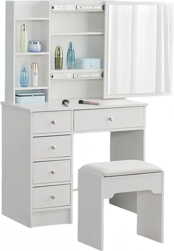 Coiffeuse chambre blanche avec étagère : créez votre coin beauté chic