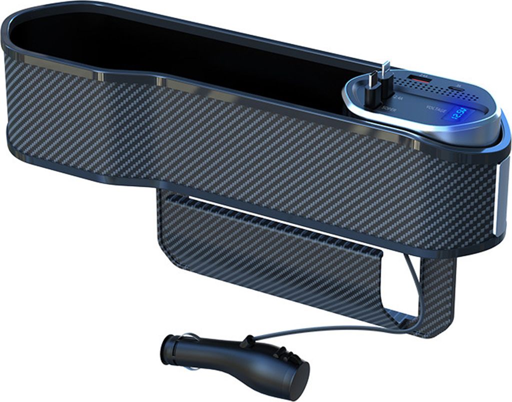 Autositz-Lückenfüller-Organizer mit Getränkehalter, großes Fassungsvermögen, einfach zu installieren, universelle USB-Typ-C-Schnellladefunktio...