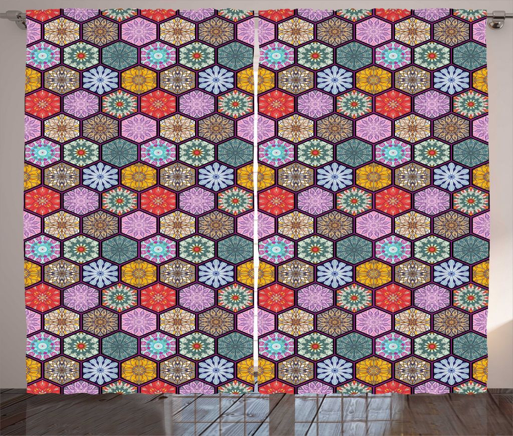 ABAKUHAUS Orient Rustikaler Vorhang, Naher Osten Mosaik-Kunst, Wohnzimmer Universalband Gardinen mit Schlaufen und Haken, 280 x 225 cm, Mehrfarben