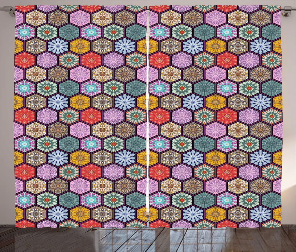 Rideau imprimé mosaïque Abakuhaus avec boucles et crochets inclus