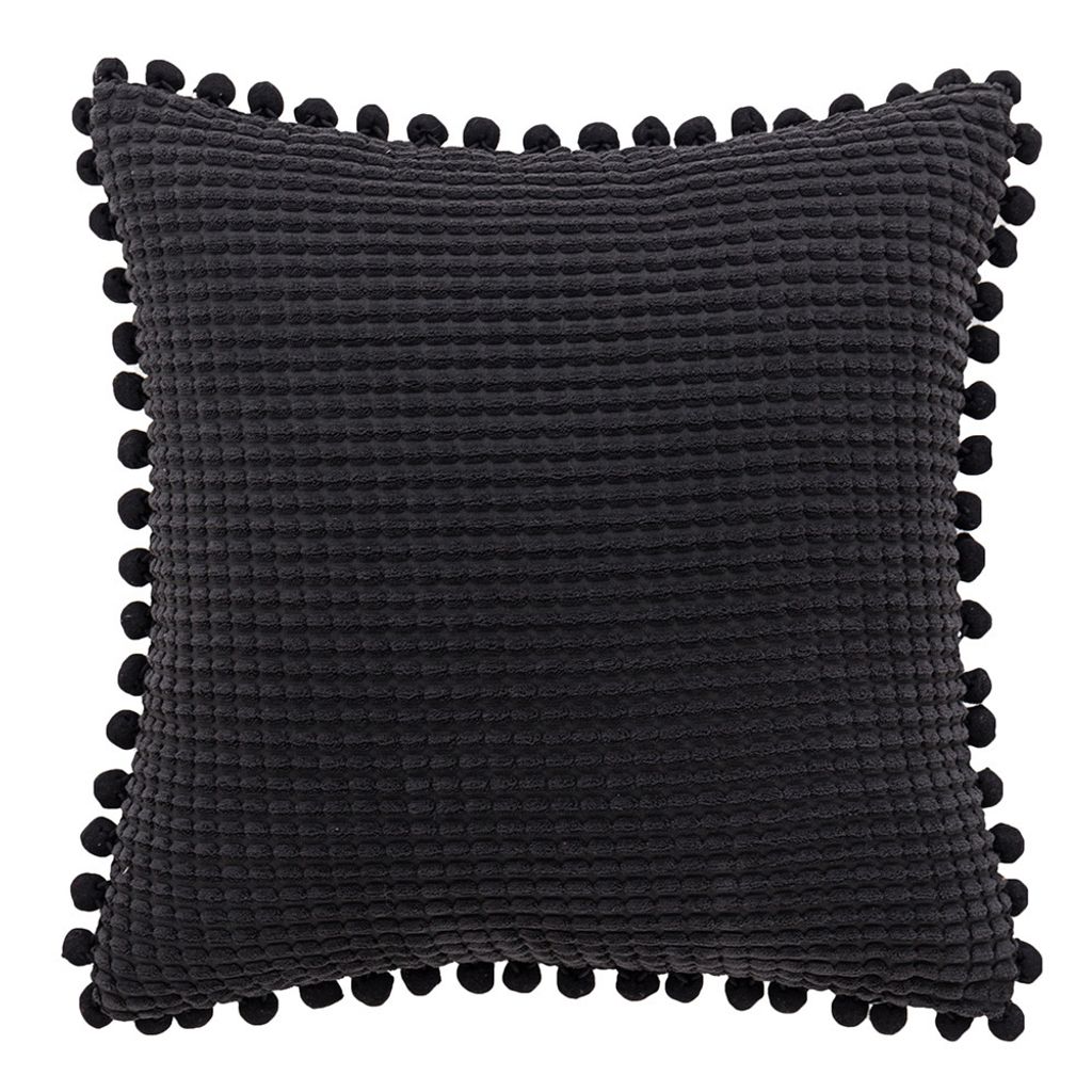 Kissenbezug 2er Set Kordsamt Kissenbezug Pompon,Dekorative Kissenbezüge,45x45cm,Schwarz(Kisseneinsatz nicht im Lieferumfang enthalten)