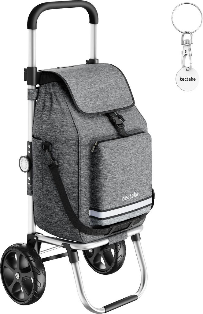 tectake Einkaufstrolley 3-in-1 klappbar mit Kühltasche 45,5L 30kg Aluminium Shopper Trolley Umhängetasche Sackkarre höhenverstellbar