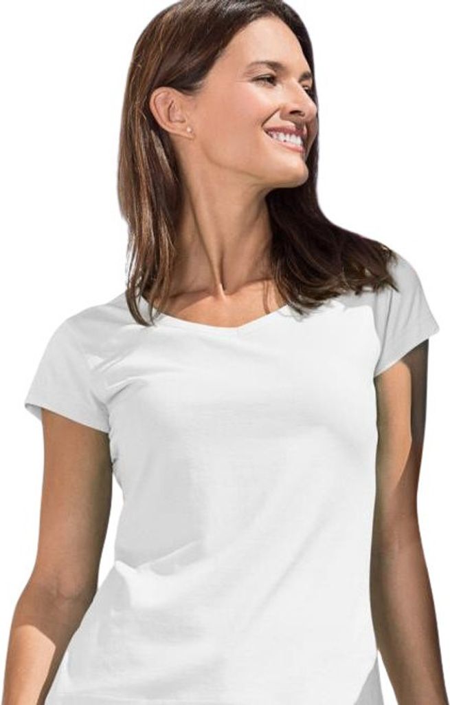 Baumwoll-T-Shirt mit V-Ausschnitt für Damen, 100% Produktbild 