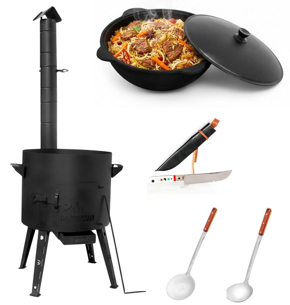 Ø40cm Uchag 2mm Stahl Abzugsrohr 12L Kazan Kasan Pchak Messer Utschak-Ofen Utschag Feldküche Feuerstelle Campingofen Außenküche Eintopfofen Sch...