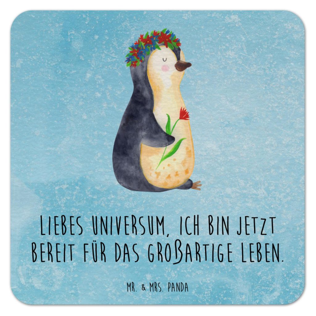 Mr. & Mrs. Panda Bierfilzl Pinguin Blumen 100er Set - Eisblau - Geschenk, Pinguine, Getränkeuntersetzer, Tassenuntersetzer, Geschenkidee, gläseru...
