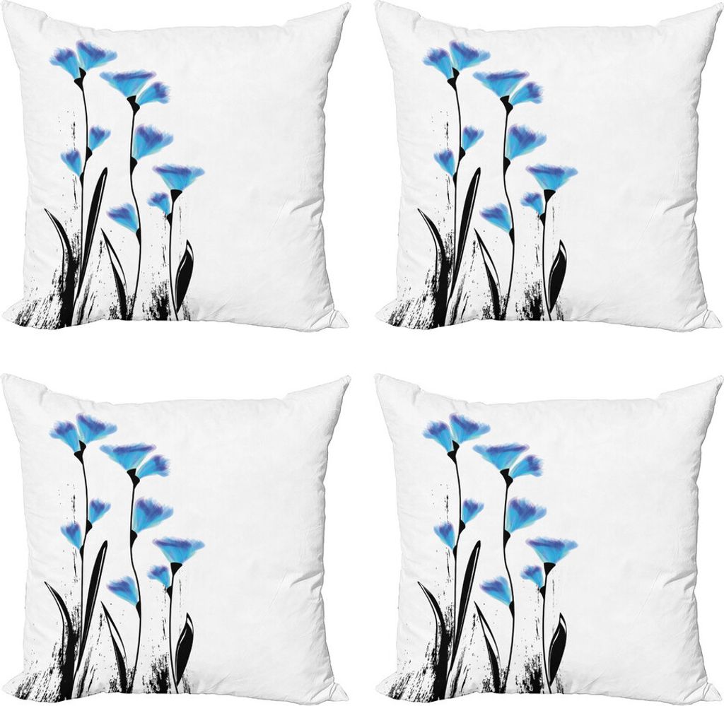 ABAKUHAUS Blumen Kissenbezug Set (4 Stück), Blumen Tulpen in Ombre, Moderner Doppelseitiger Digitaldruck, 40 cm x 40 cm, Charcoal Grey Sky Blue