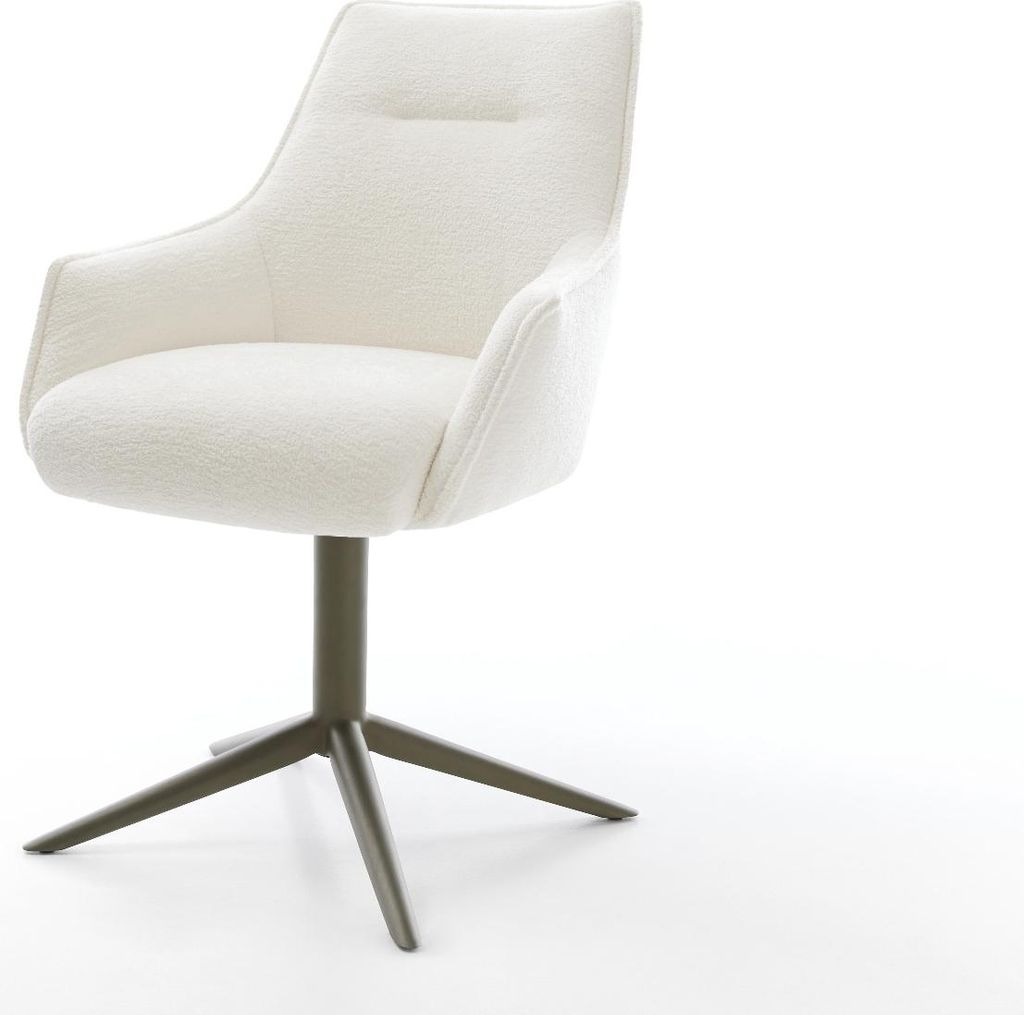 DELIFE Drehstuhl Alja-Flex mit Armlehnen Bouclé Soft Beige Fußkreuz Effektfinish Titan 360° drehbar Wippfunktion Taschenfederkern