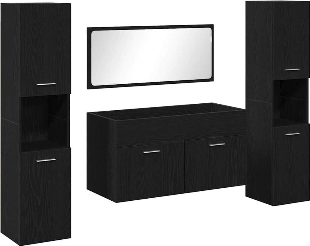 vidaXL Badezimmermöbel-Set 4 pcs Schwarz Eichen-Optik Holzwerkstoff