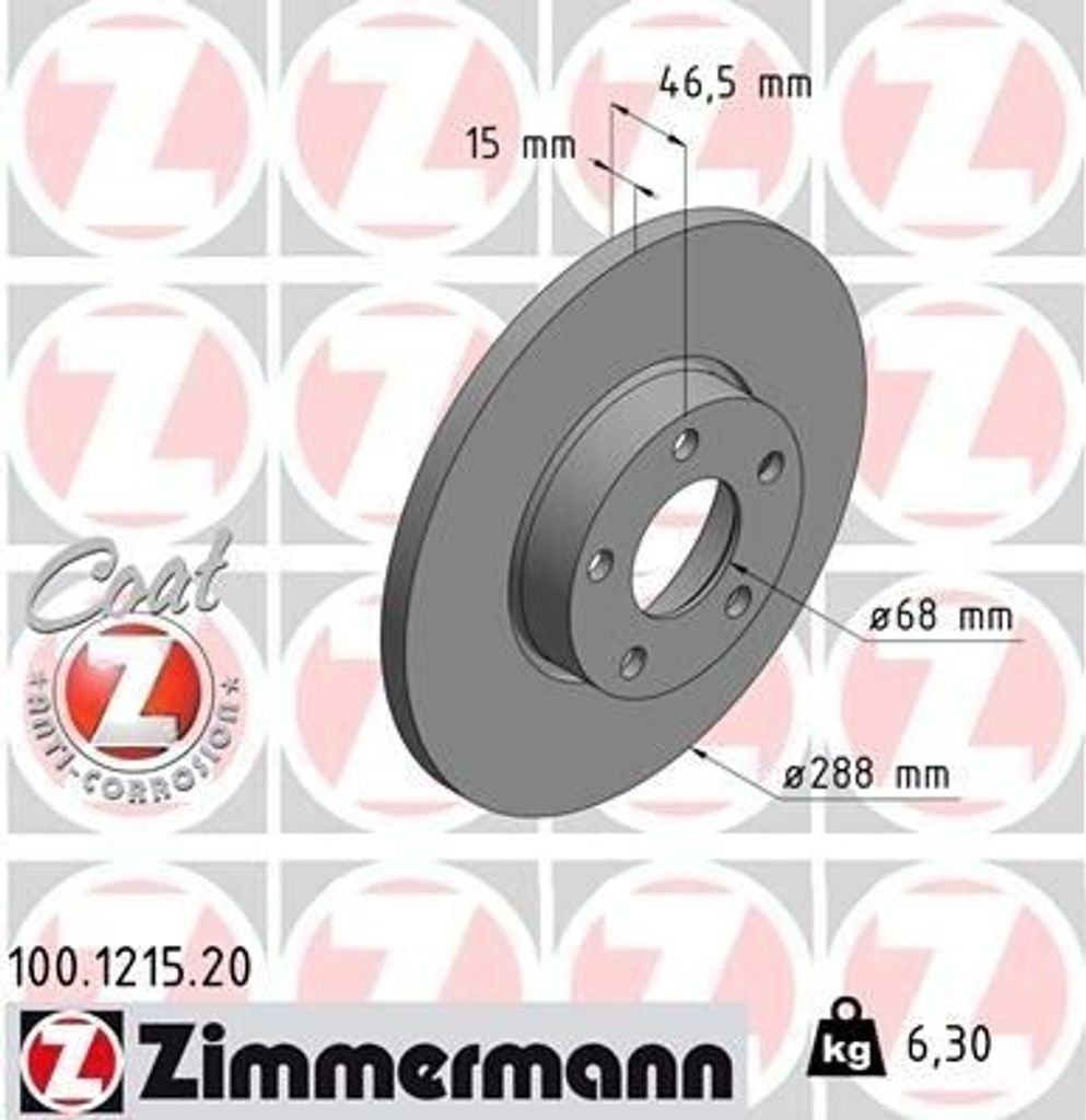 ZIMMERMANN 100.1215.20 - Bremsscheibe für A4 (8D), A6 (4A)