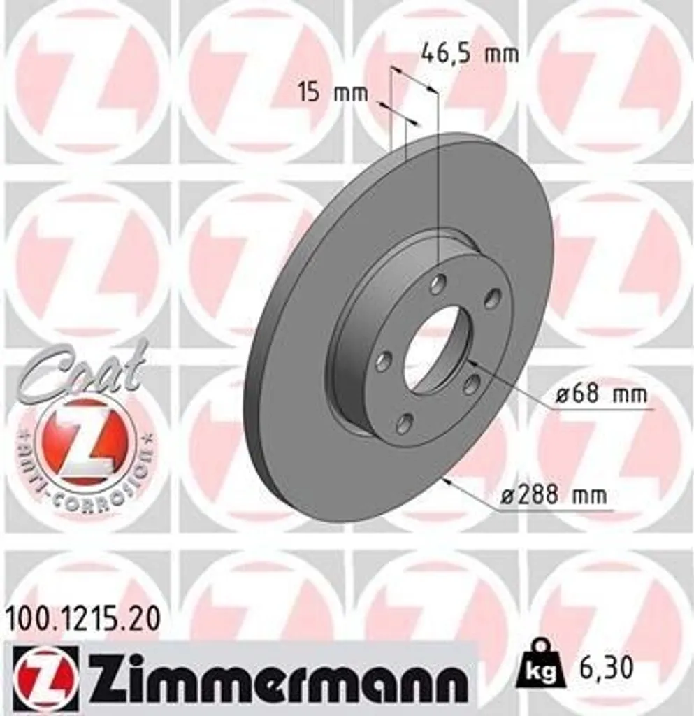 Disque de frein Zimmermann 100.1215.20 pour Berline Audi A4 et A6
