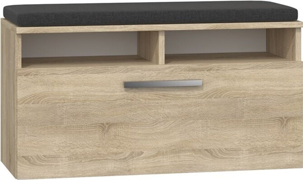 CDF Schuhschrank Riva | Farbe: Eiche Sonoma | Ideal für Diele, Flur, Büro | Schuhaufbewahrung | Bequemer Sitz (Kissen)