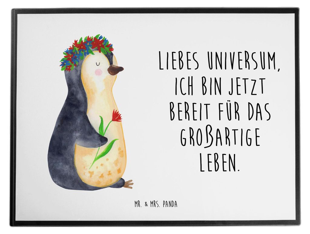 Mr. & Mrs. Panda Schreibunterlage Pinguin Blumen - Weiß - Geschenk, Blumenkranz, Motivation, schreibtischunterlagen, schreibtischunterlage, tischp...