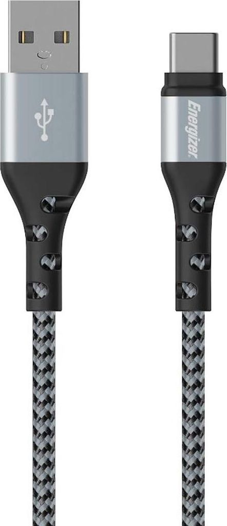 ENERGIZER, USB-A / USB-C Kabel 2 m Nylon geflochten knickfest, Silber