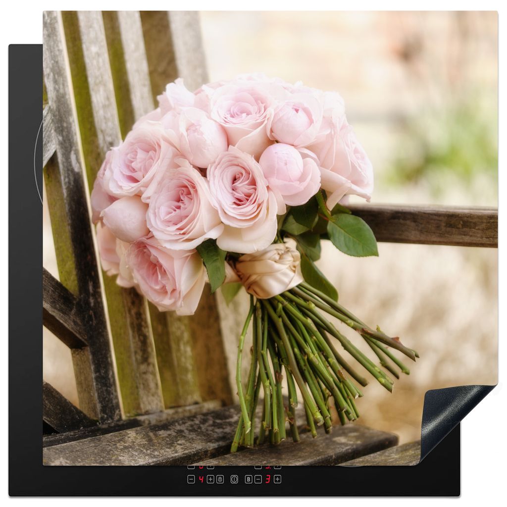 KitchenYeah Herdabdeckplatte Strauß mit rosa Pfingstrosenblüten , 78x78cm, Küche Deko, Glaskeramikkochfeld Herdabdeckung, Abdeckplatte fùr Ko...