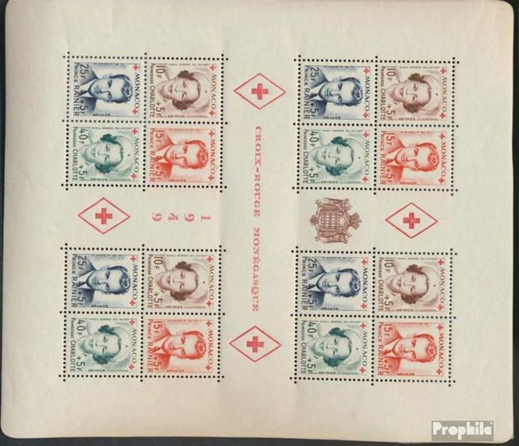 Briefmarken Monaco 1949 Mi Block3A (kompl.Ausg.) postfrisch Rotes Kreuz