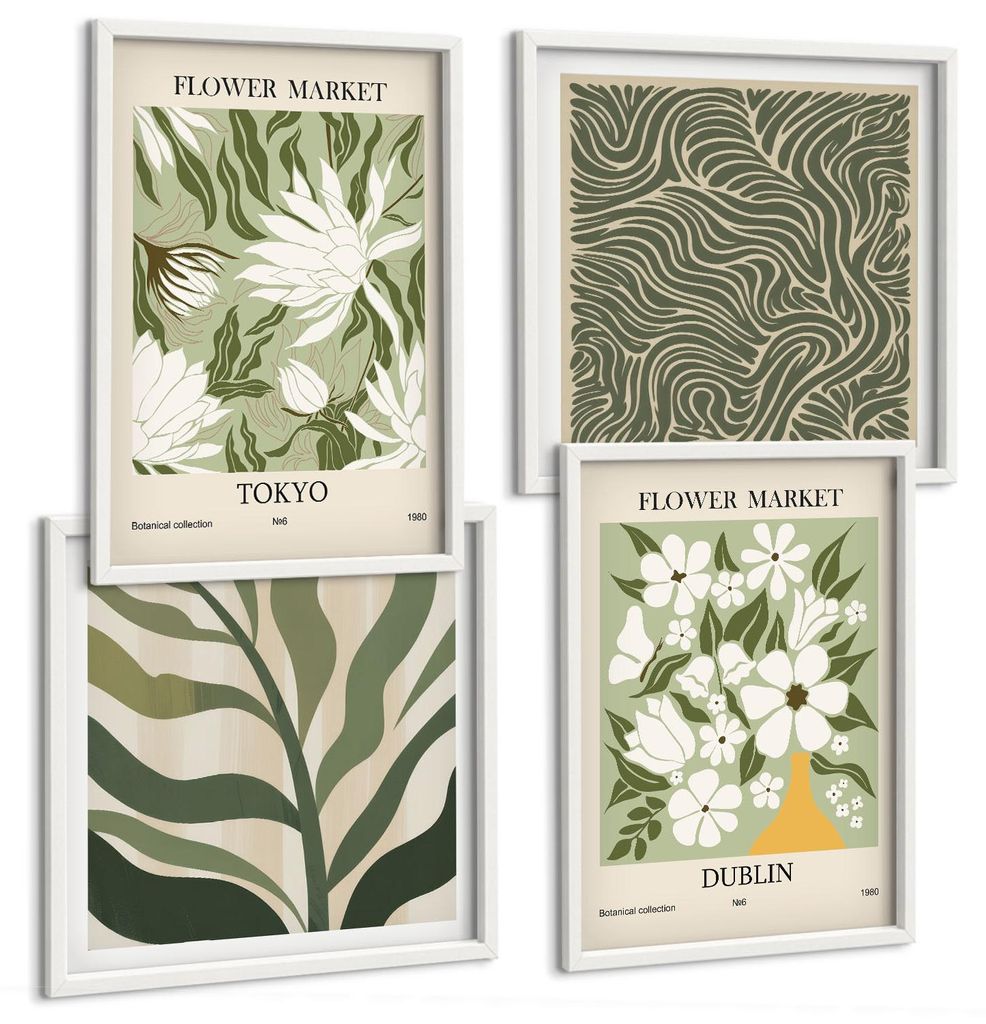 Bilder Set 4-teilig im Goldrahmen Rahmen – Wandbilder 4 Stück – gerahmte Poster für Wohnzimmer, Schlafzimmer und Flur – 50x50 cm - 40x60 cm...