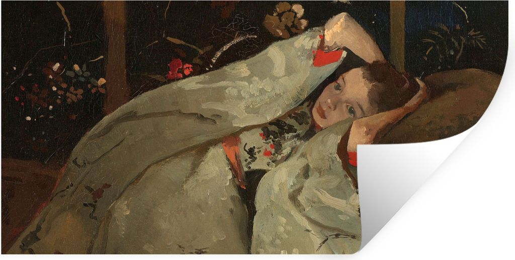 MuchoWow Wandtattoo Wandsticker Wandaufkleber Mädchen im weißen Kimono - Gemälde von George Hendrik Breitner 80x40 cm Selbstklebend und Reposi...