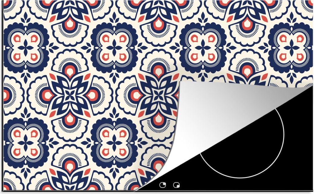 KitchenYeah Herdabdeckplatte Blumen - Retro - Design , 89x51cm, Küche Deko, Glaskeramikkochfeld Herdabdeckung, Abdeckplatte fùr Kochfeld
