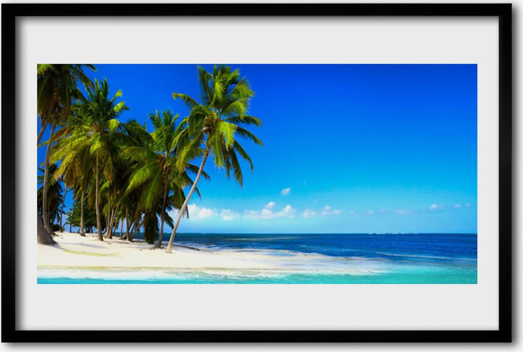 Bild 60x40 MDF-Rahmen Wandkunst Palme, Meer, Landschaft