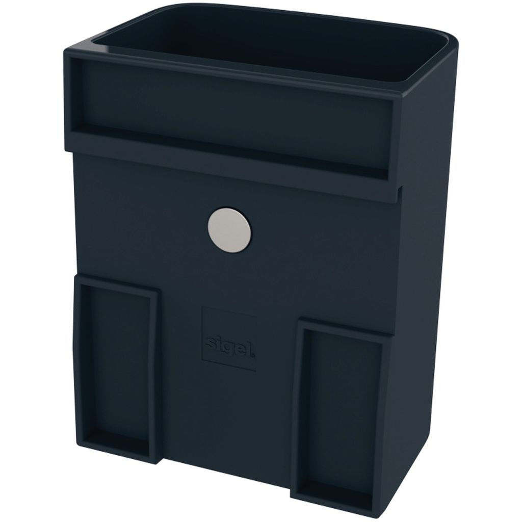 SIGEL GL801 Stifteköcher S, anthrazit, inklusive magnetischem Clip zur Anbringung an Glas-Magnettafeln, Kunststoff, 75x94x51 mm, 1 ST