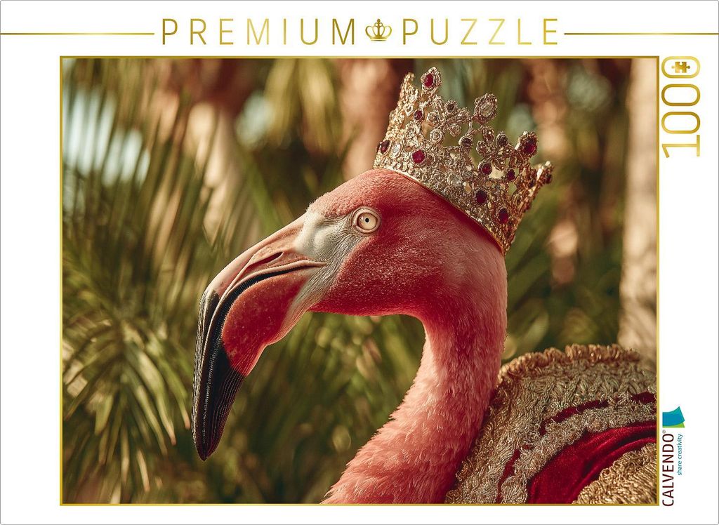 CALVENDO Puzzle Majestätischer Flamingo mit Krone | 1000 Teile Lege-Größe 64x48cm Foto-Puzzle für glückliche Stunden