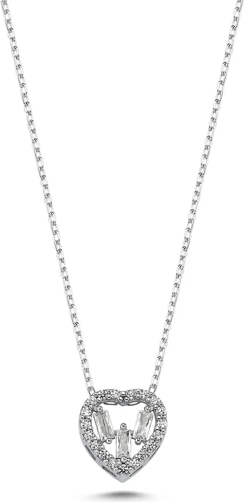 Collier en argent 925 pour femme avec pendentif cœur brillant en zircone