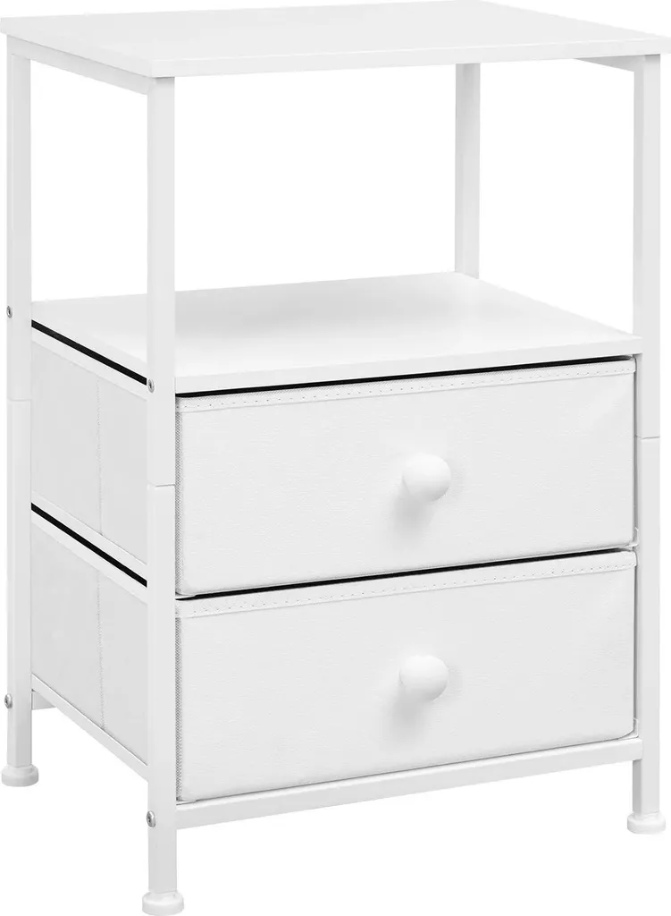 Table de nuit bois blanc avec 2 tiroirs et rangement ouvert design
