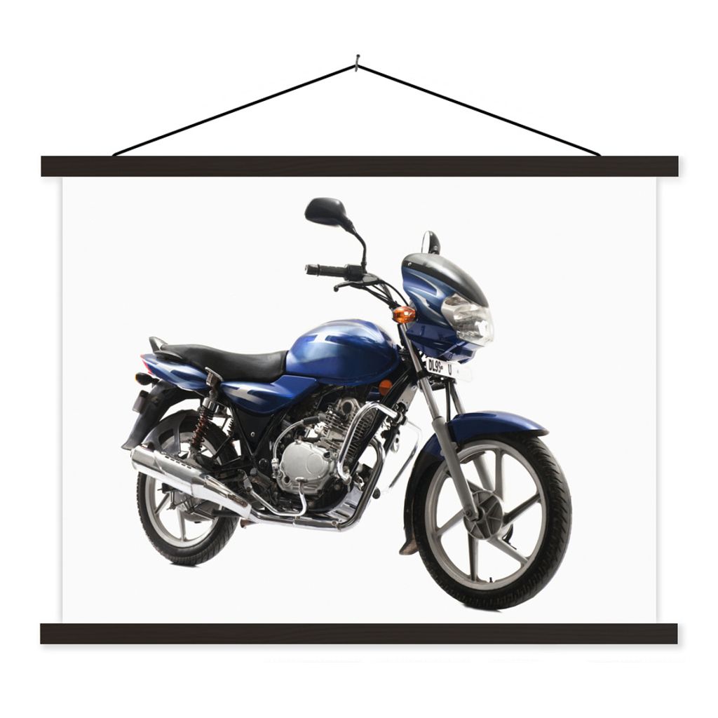 MuchoWow Textilposter Nahaufnahme eines blauen Motorrads 150x113 cm mit schwarzem Rahmen - Wohnzimmer
