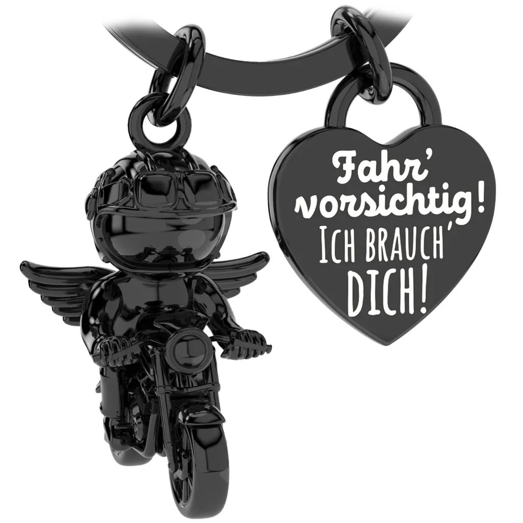 Porte-clés moto Ange Gardien LANOLU - Cadeau motard en métal argenté
