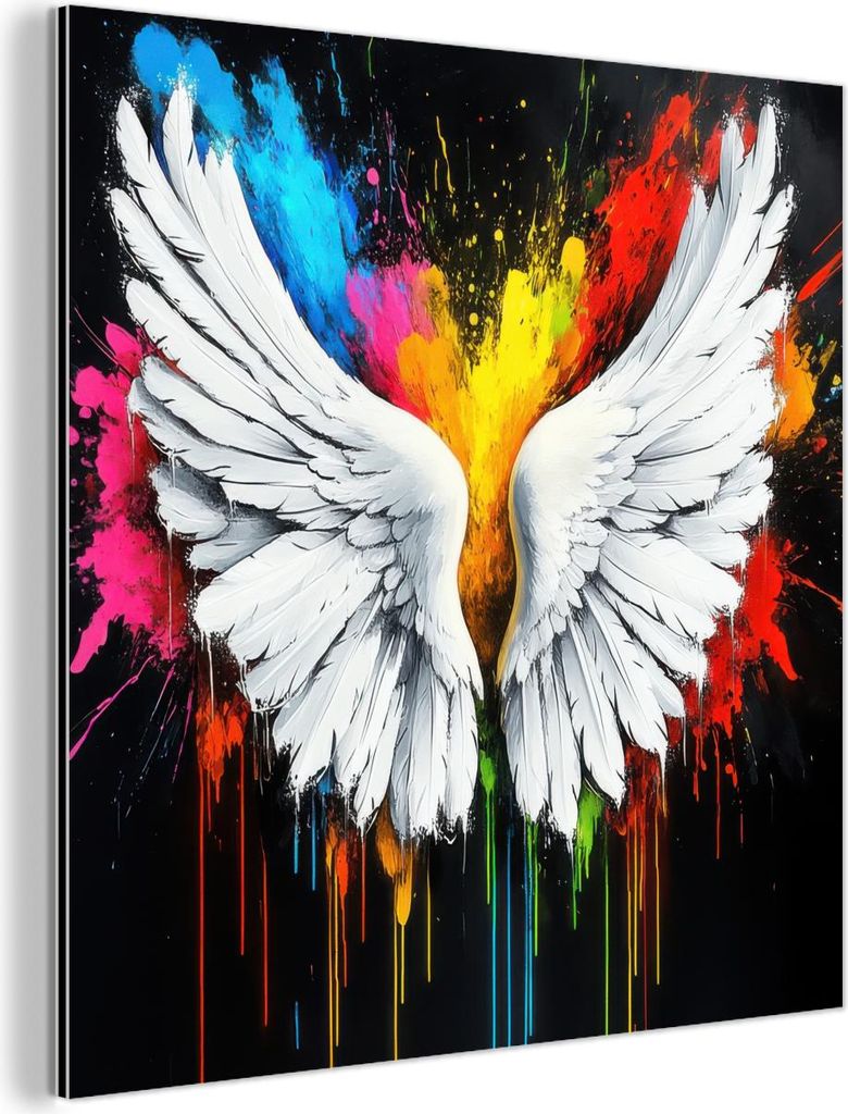 MuchoWow Wanddekoration Metall Metallbild Wandkunst 50x50 cm Flügel - Farbspritzer - Farbenfroh MuchoWow Aluminium Gemälde - Alubild - Industrial