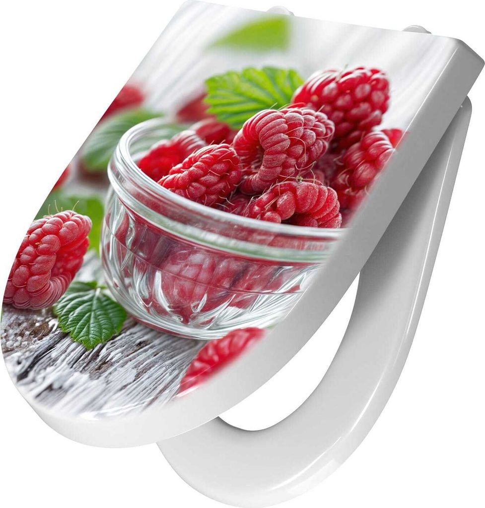 WC-Sitz mit Absenkautomatik, Softclose Scharnier mit Motiv Frische Himbeeren