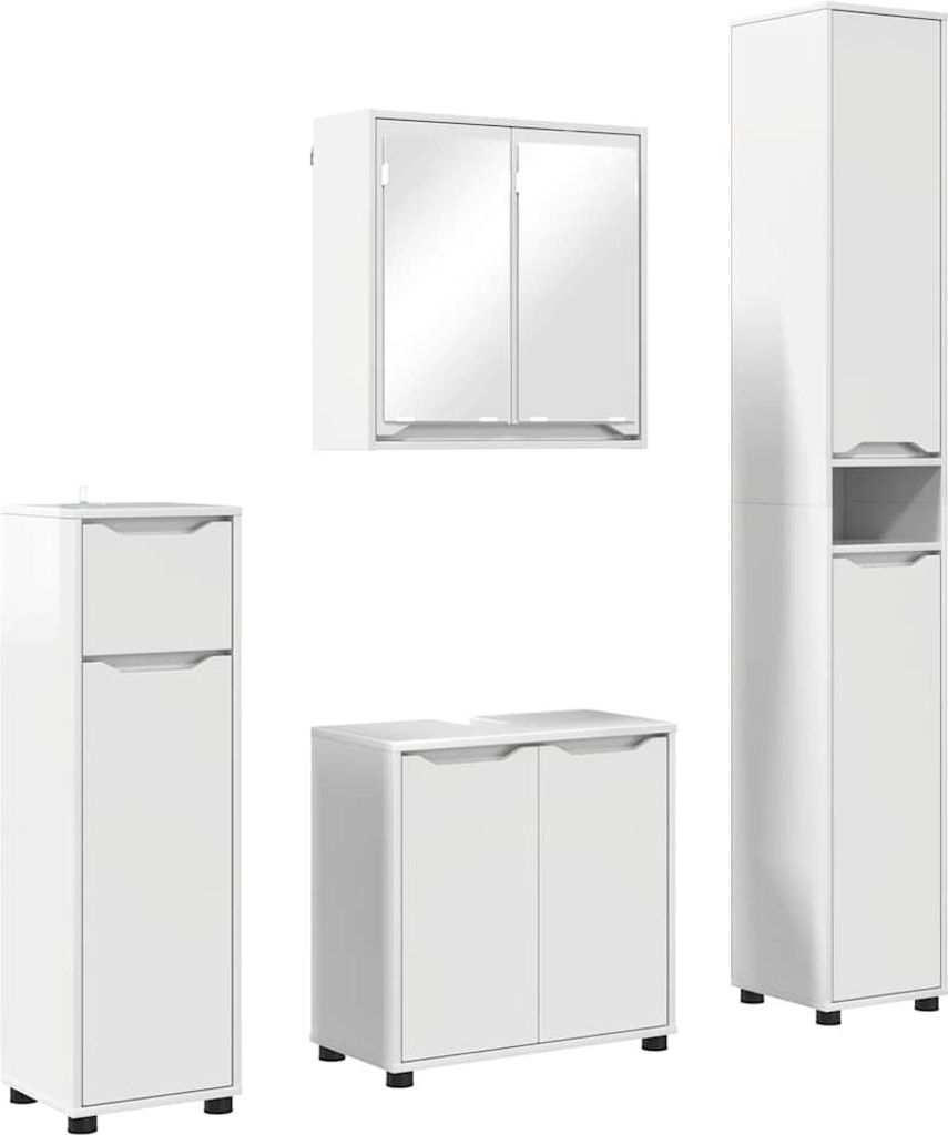 Badezimmermöbel-Set Mit Rad 4 pcs Hochglanz Weiß Holzwerkstoff