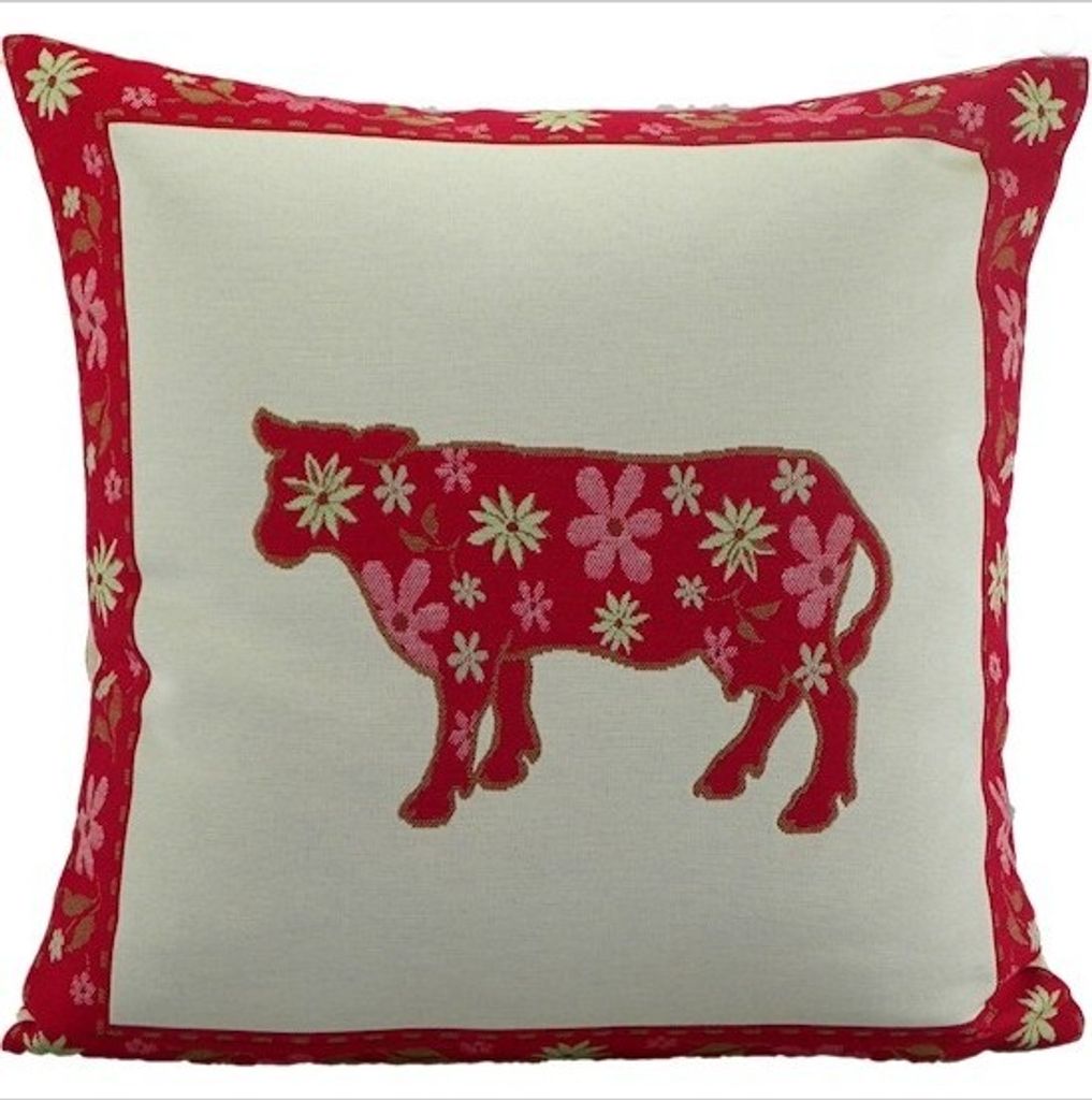Kissen - Dekokissen mit Kuh - rot ca 45x45 cm Zierkissen