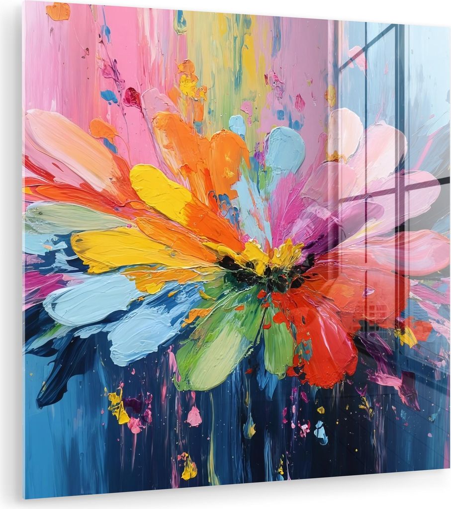 MuchoWow Glasbilder - Bilder auf Wandbild - Foto auf Glas Farbenrausch - Ausdrucksstarke Stimmung - Blume 30x30 cm Wanddekoration aus Glas - Acrylg...