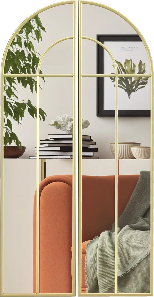 Miroir Fenêtre Verrière Doré 60x120 cm - Décoration Murale de Salon