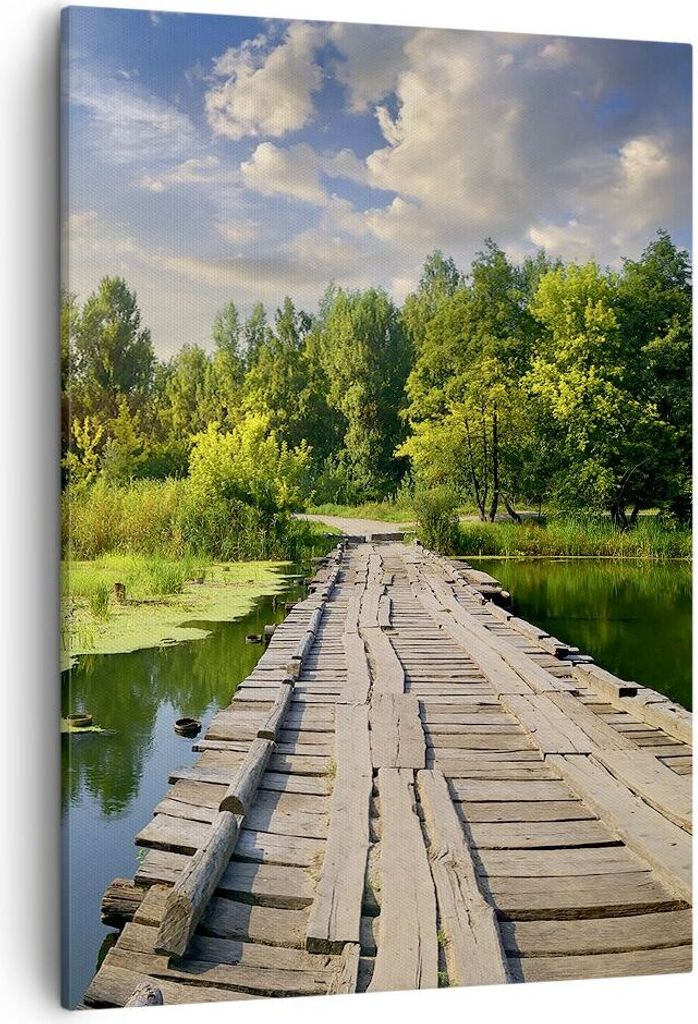 Bild auf Leinwand - Leinwandbild - Einteilig - Architektur Promenade Schwan Landschaft - 50x70cm - Wand Bild - Wandbilder - Leinwanddruck - Wanddek...