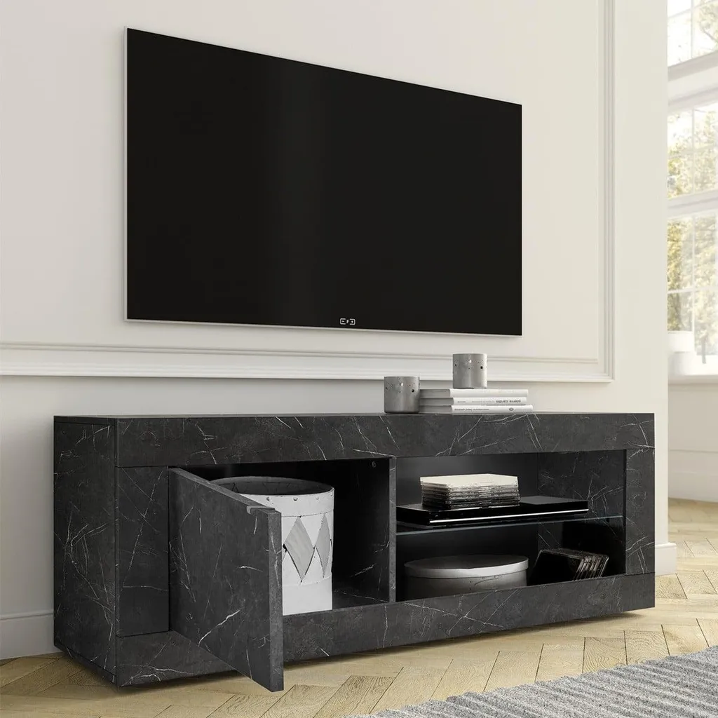 CALICOSY Petit Meuble TV 1 Porte Initial L140 cm - Chêne et Blanc