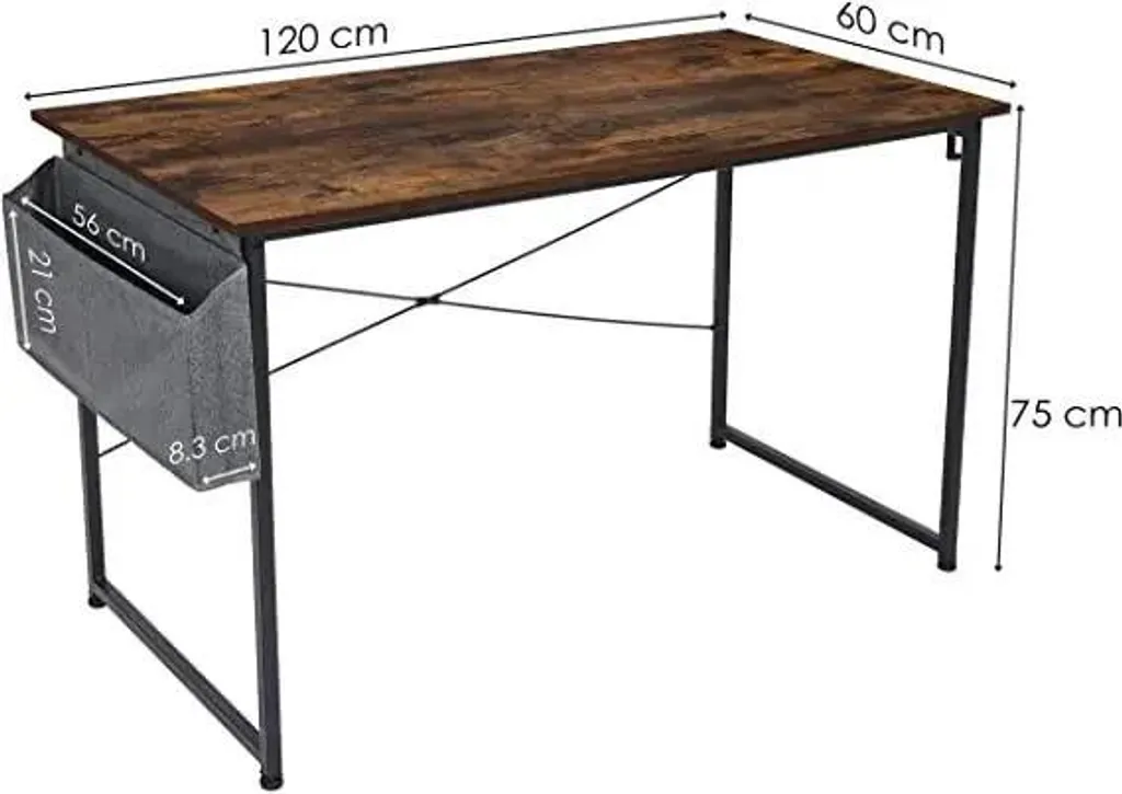 Bureau en L pliable 120x60 cm avec roulettes et armoire coloris Vin rouge