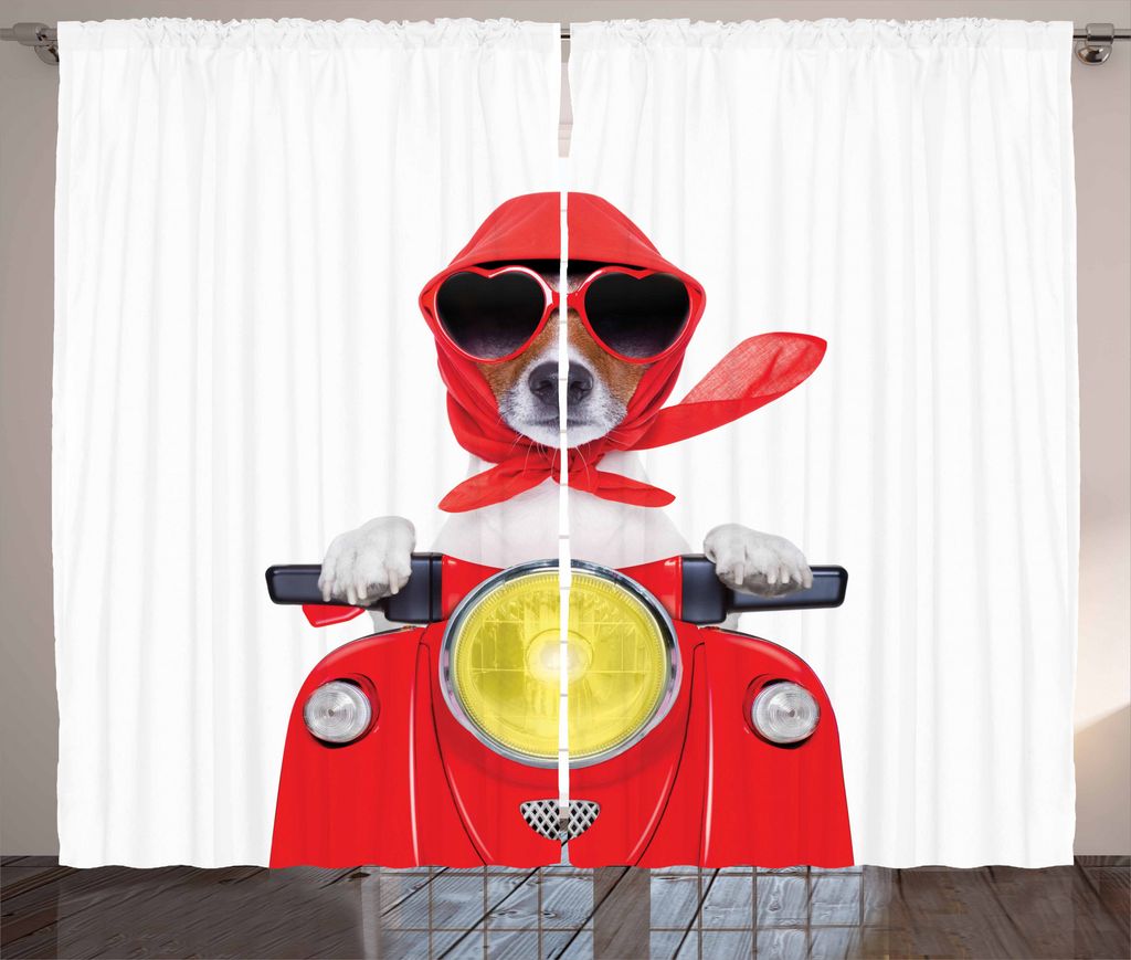 ABAKUHAUS Dog-Treiber Rustikaler Vorhang, Canine mit Schale, Wohnzimmer Universalband Gardinen mit Schlaufen und Haken, 280 x 175 cm, Mehrfarbig