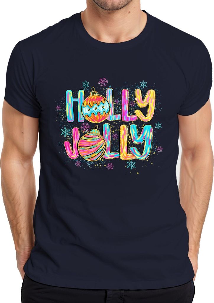 Holly Jolly Geschenk Weihnachtskugel Schneeflocke bunt lustig Herren T-Shirt, Navy, 3XL