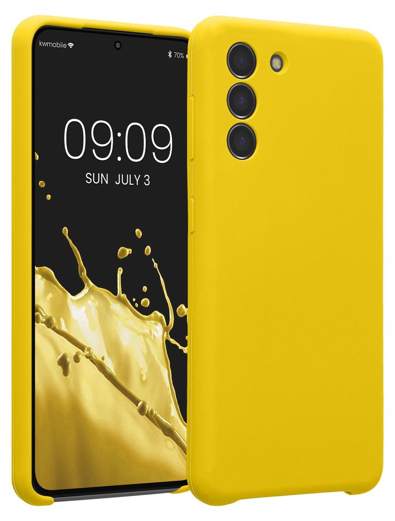 kwmobile Hülle kompatibel mit Samsung Galaxy S21 - Hülle Silikon gummiert - Handyhülle - Handy Case in Strahlend Gelb