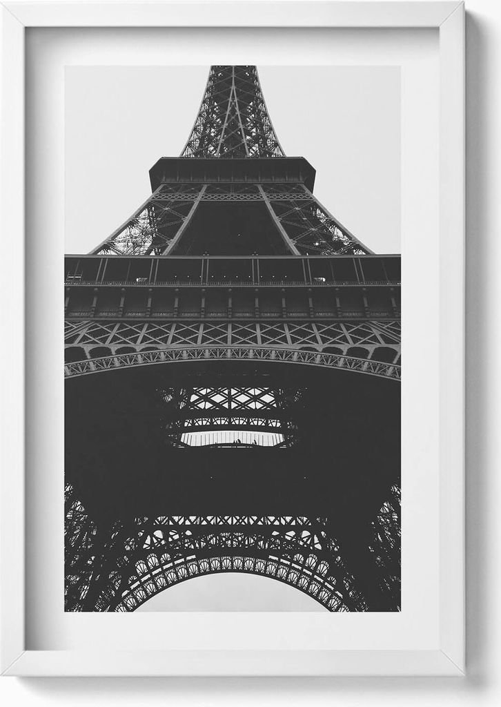 Paris Frankreich Eiffelturm-Panorama– Wandbild mit Rahmen – Gerahmtes Bild – Wanddekoration – 40x60 cm – Weiß