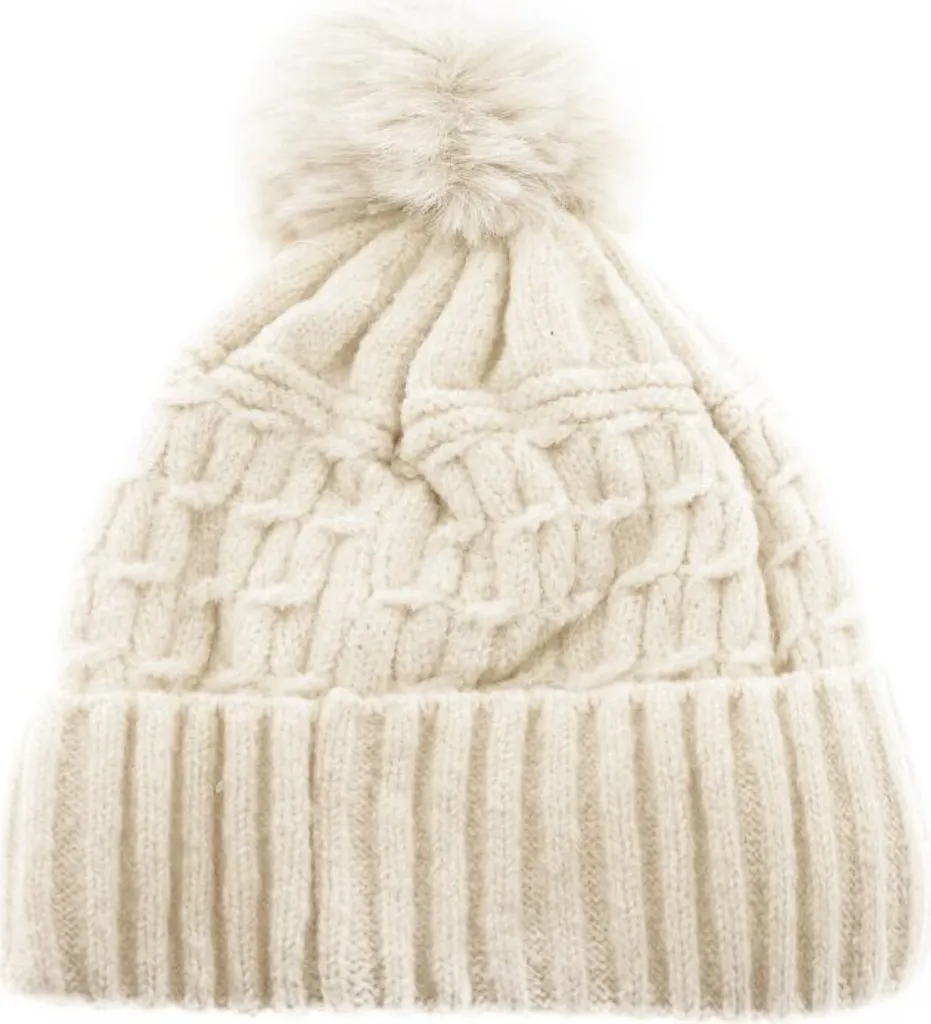 Berretto Donna Elegante con Pompon - Inverno Caldo Fodera Beige